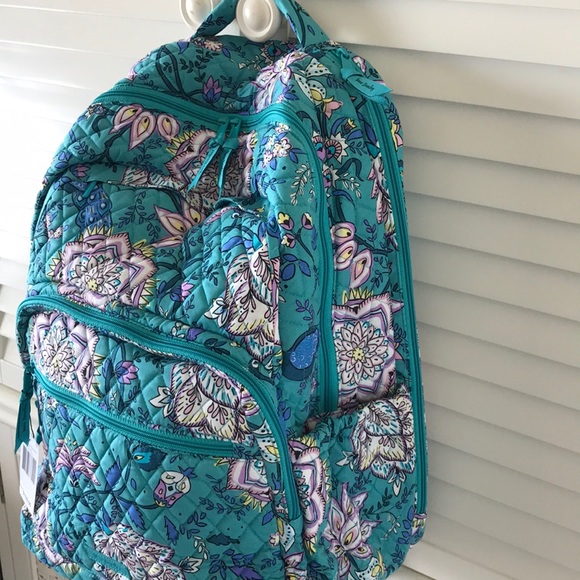 Vera Bradley LARGE Essential BACKPACK NWT PEACOCK GARDEN XL Blue Green Travel - Picture 4 of 8
